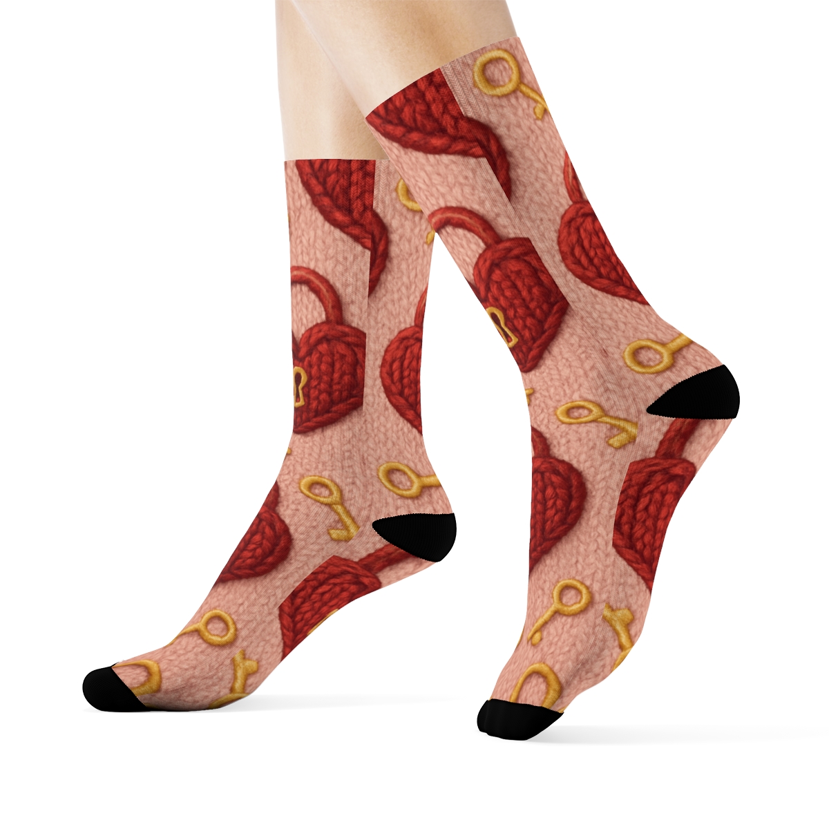 Romantic Cable Knit Valentine Heartshaped Lock Grid unique graphic crew socks