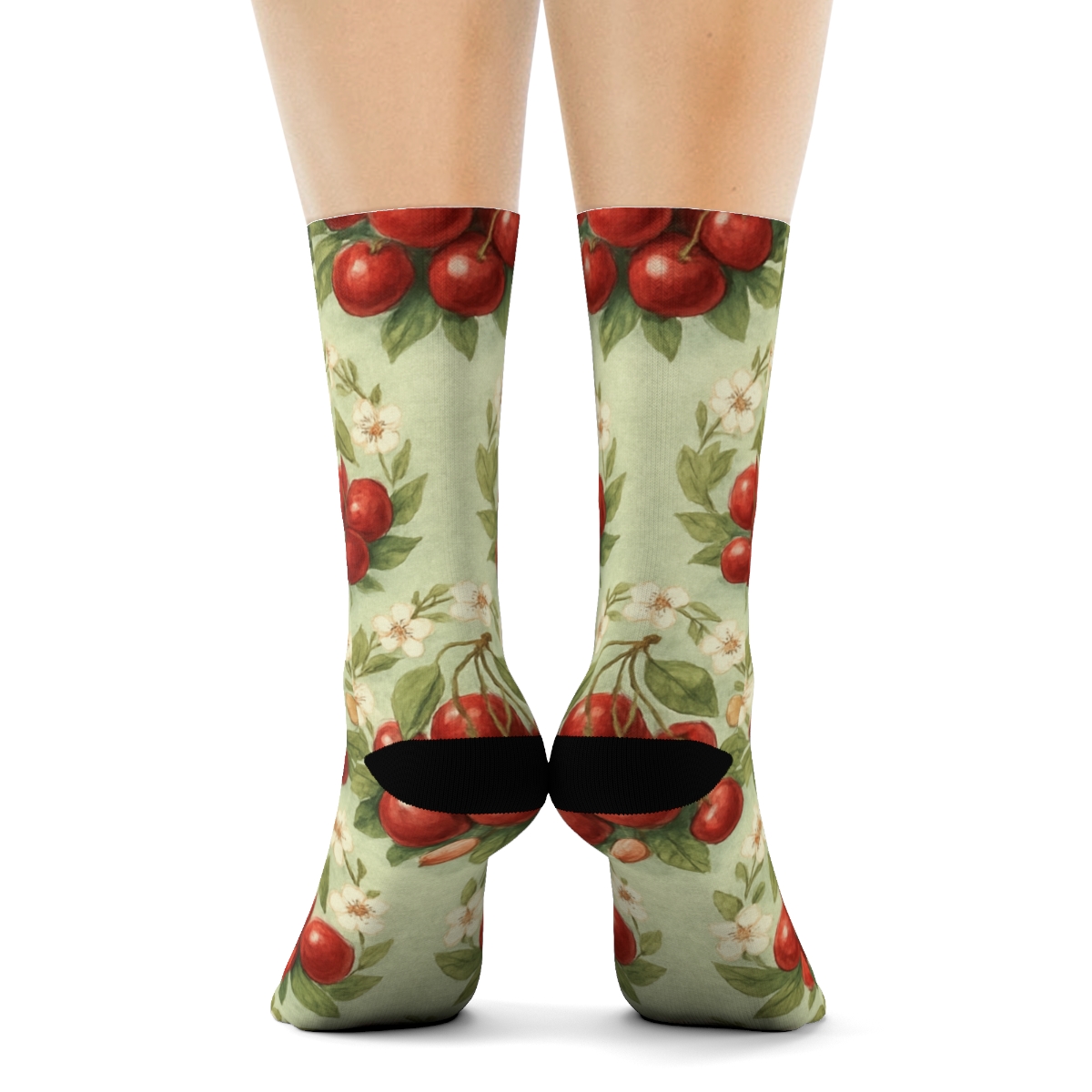 Detailed Cherry Collage Wreath Repeat trendy patterned crew socks