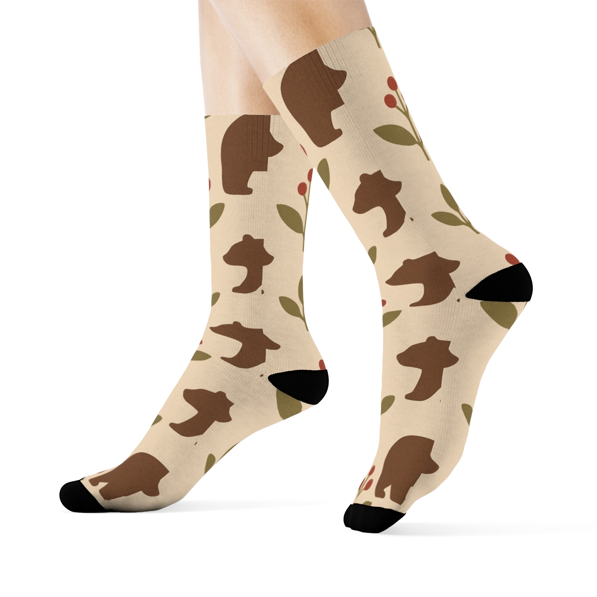 Forest Lattice With Bear Silhouettes unique graphic crew socks