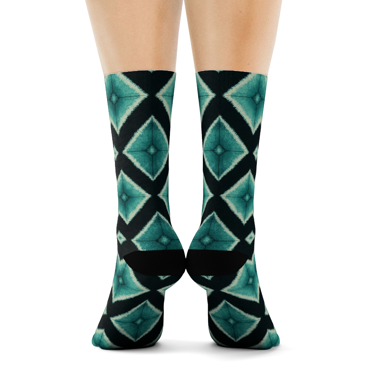Shibori Diamond Array On Black trendy patterned crew socks