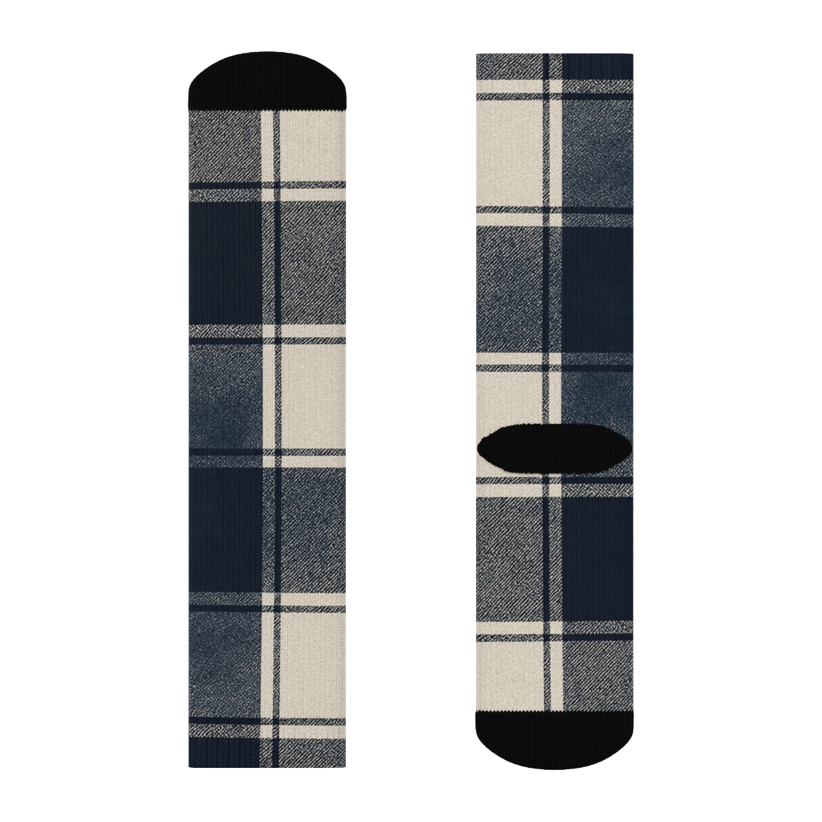 Navy Tartan Plaid Blocks With Tonal Gradients trendy patterned crew socksNavy Tartan Plaid Blocks with Tonal Gradients Crew Socks - Image 2