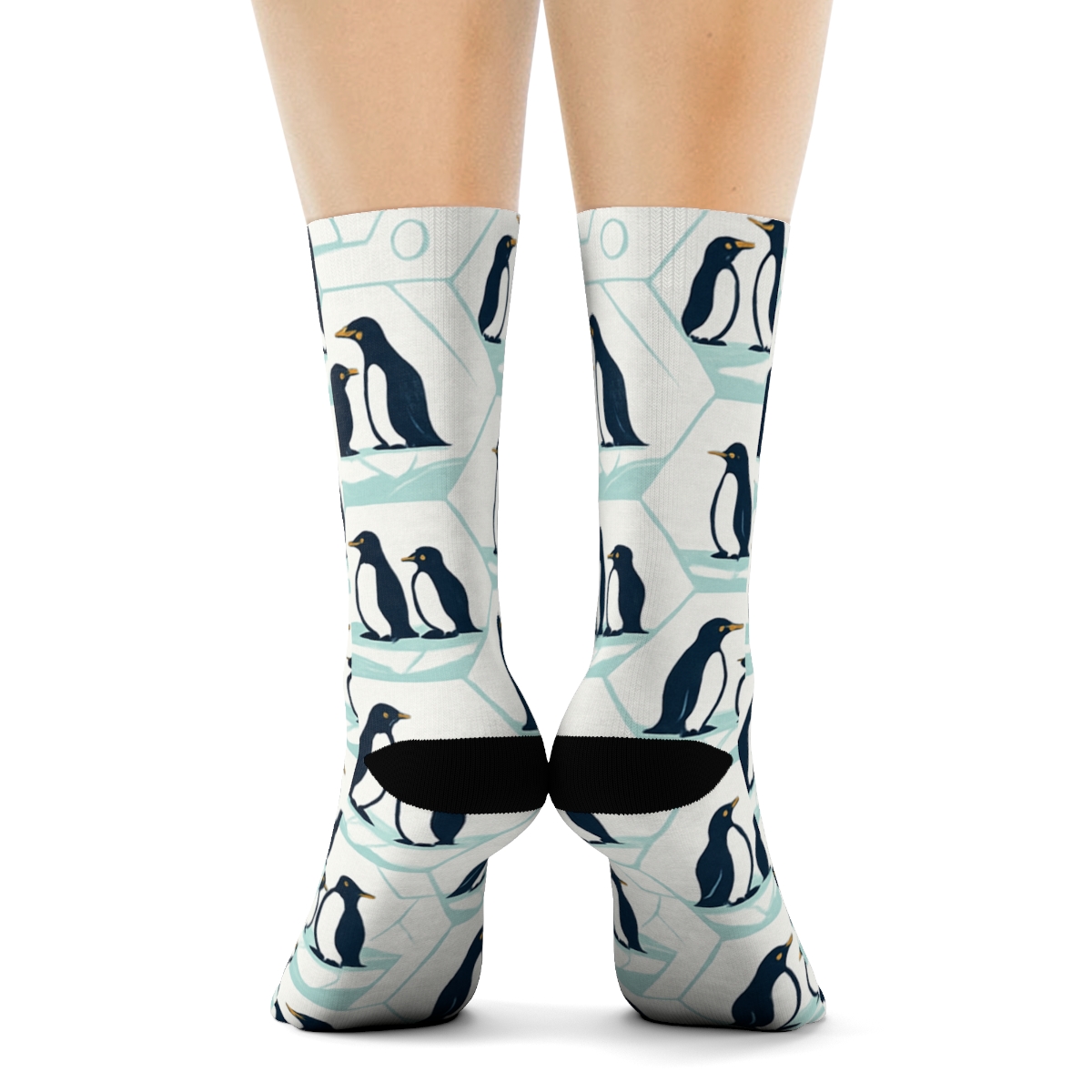 Penguin Ice Floe Hex Tiling On Frost White unique graphic crew socks