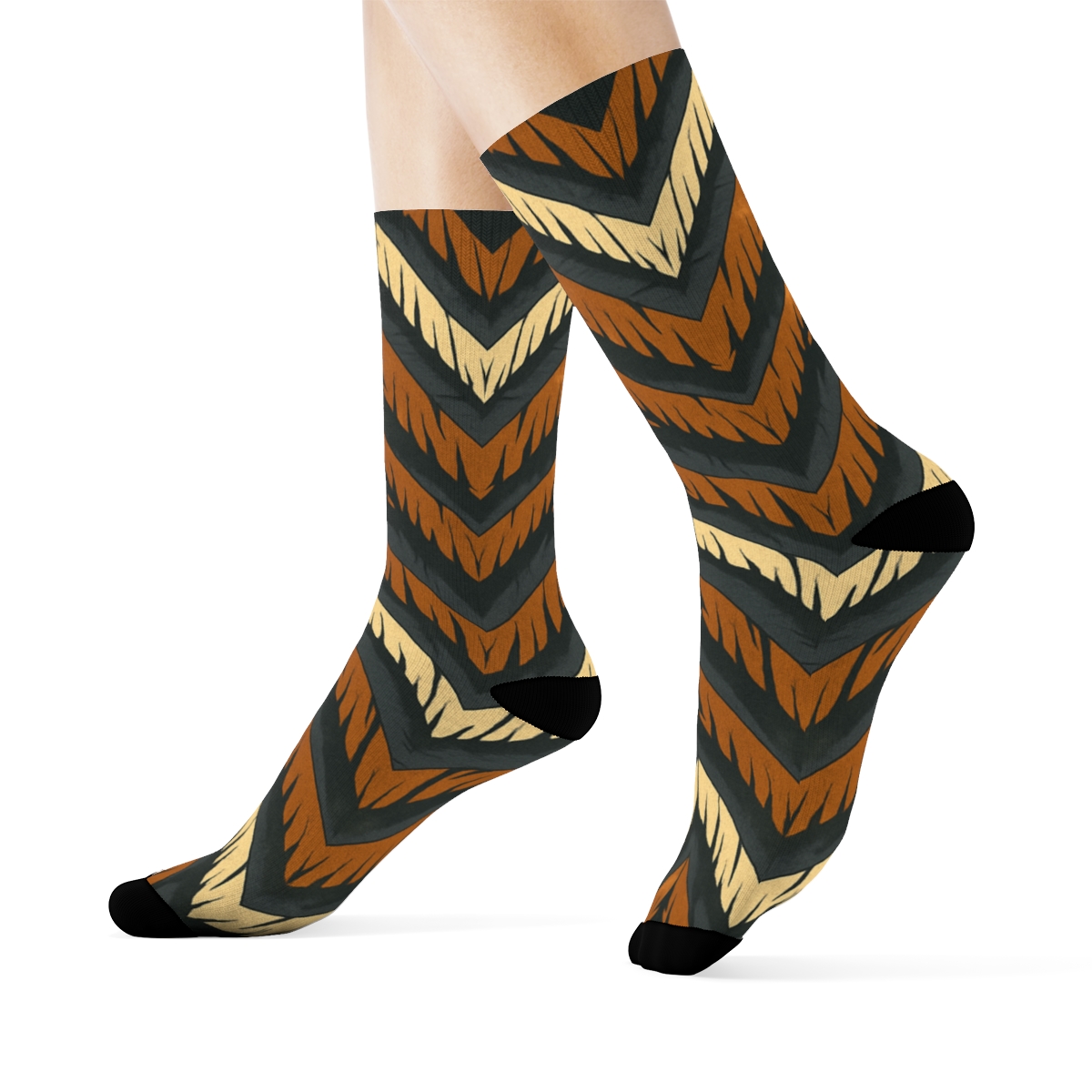 Eagle Feather Chevron Ridge On Charcoal Background personalized crew socks