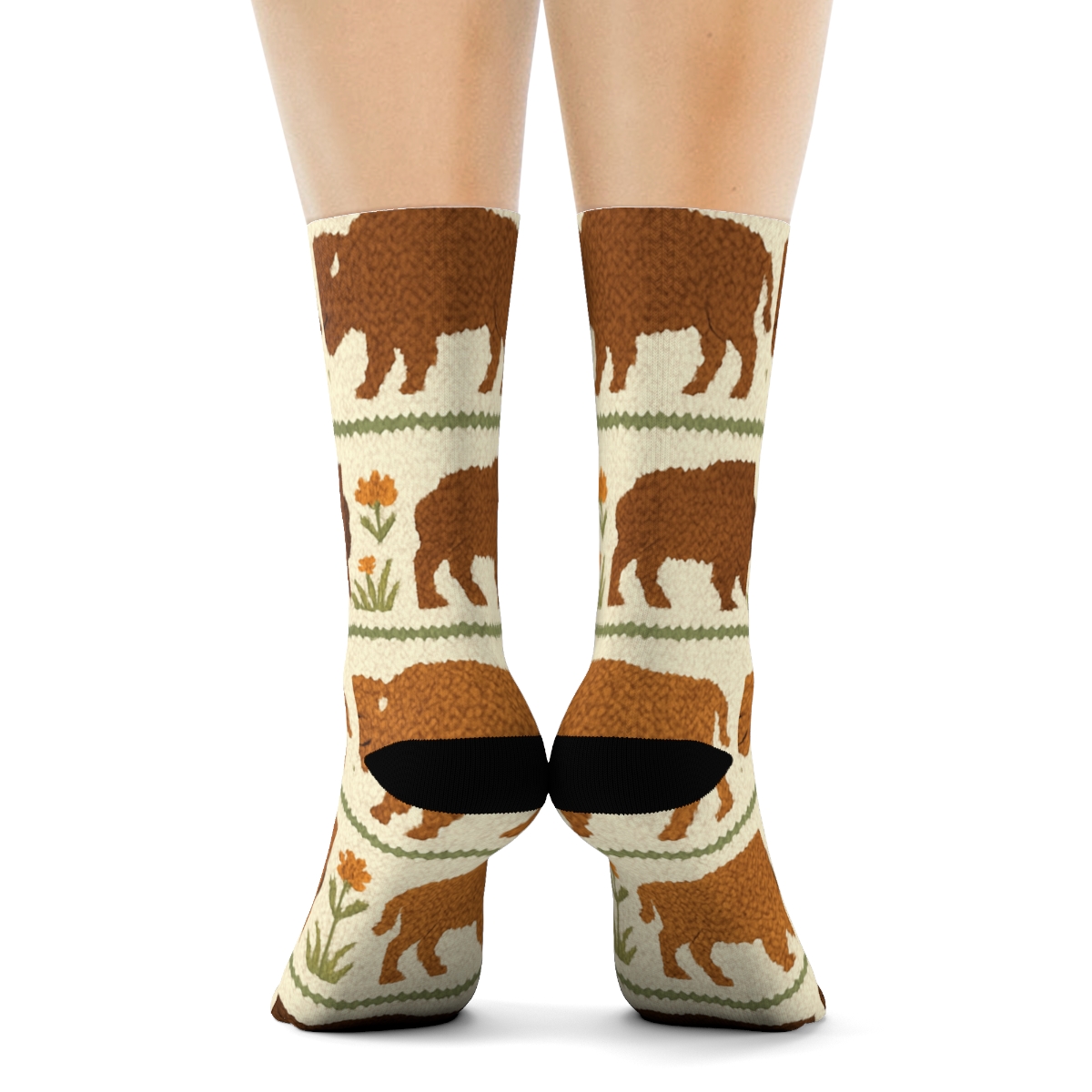 Knitted Prairie Bloom Bison Bands unique graphic crew socks