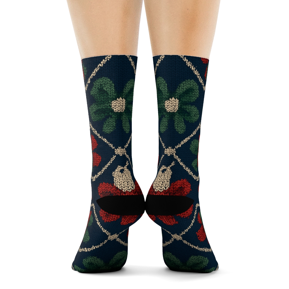 Knitted Bow Lattice Presents Pattern unique graphic crew socks
