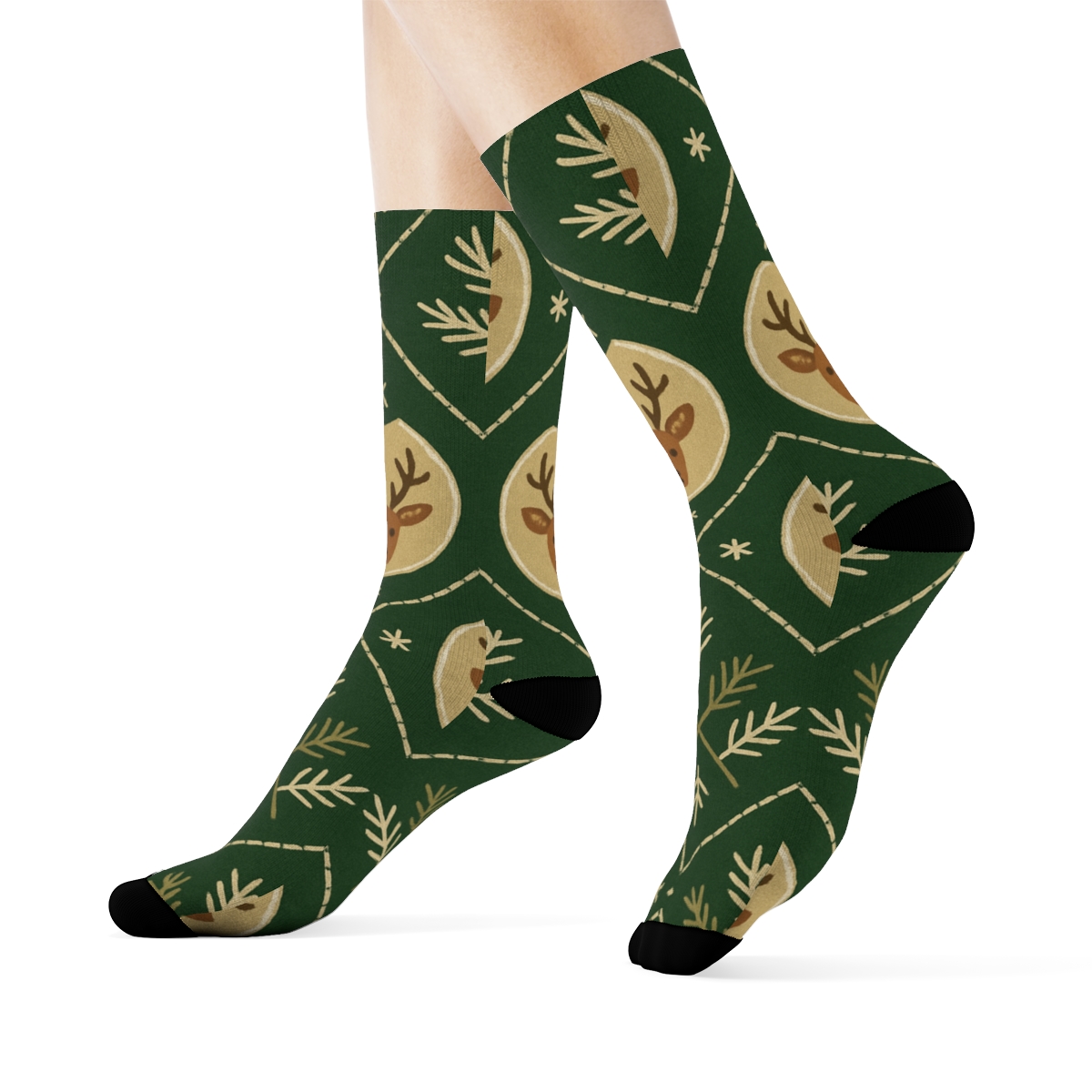 Scandinavian Folk Reindeer Medallion Lattice comfortable cotton crew socks