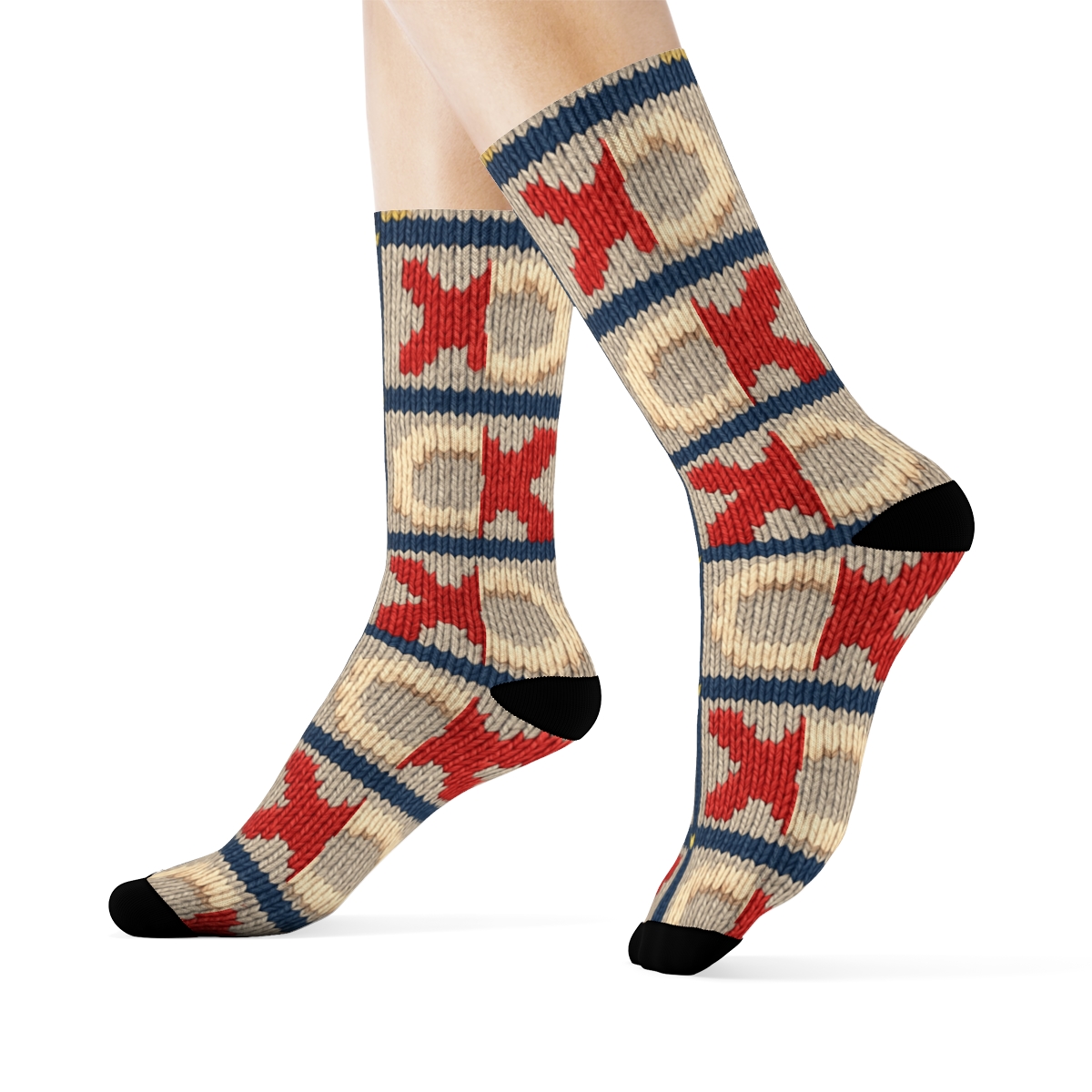 Knitted Illusion Valentines Xo Icons Game Night Plaid custom crew socks