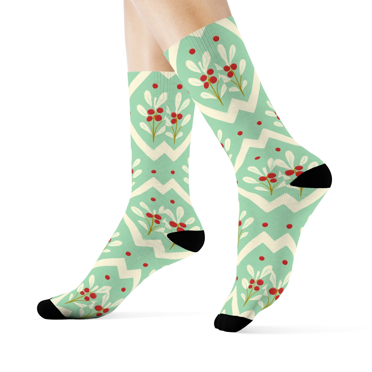 Mistletoe Wave Chevron comfortable cotton crew socks