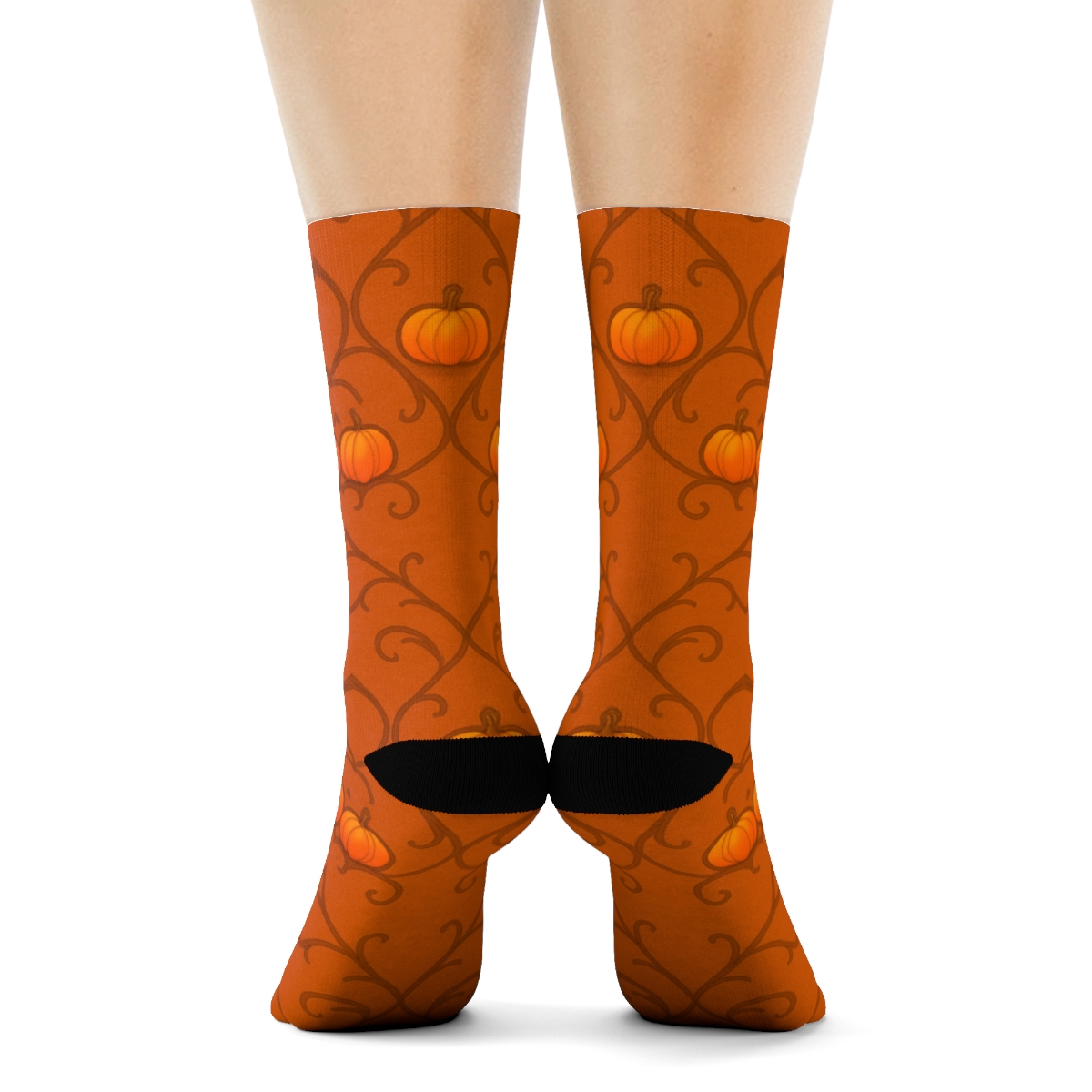 Pumpkin Vine Trellis Repeat On Orange Background premium sports crew socks