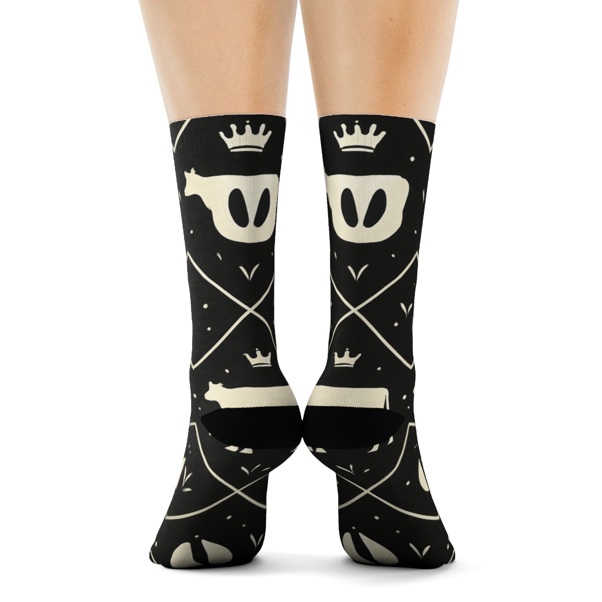 Midnight Hoofprint Lattice Cow stylish athletic crew socks