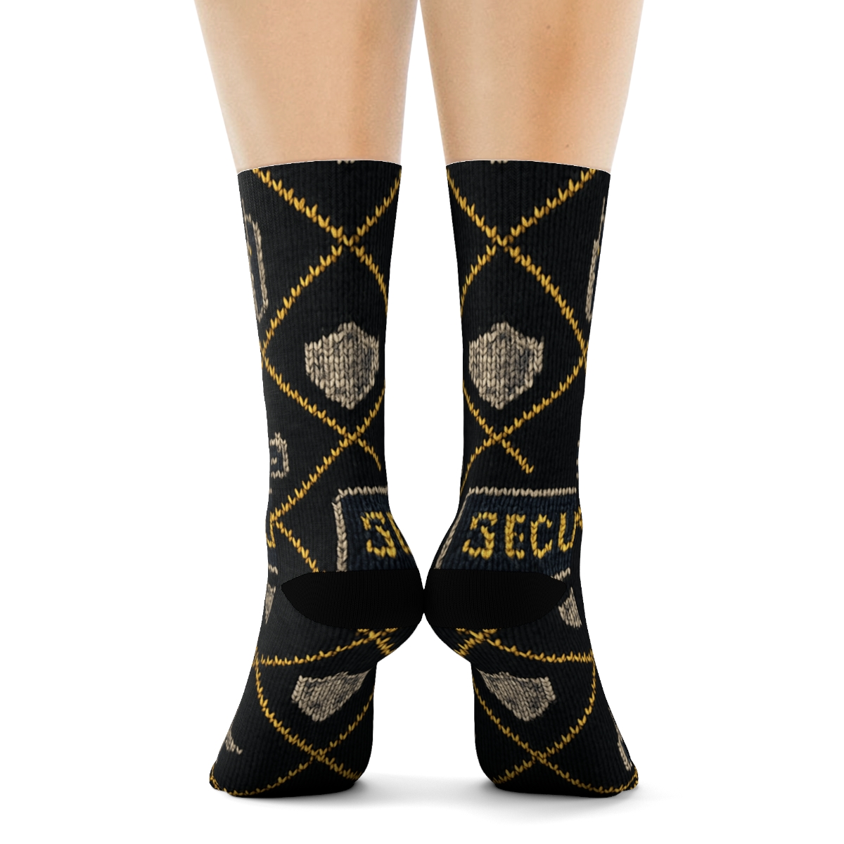 Knitted Security Guard Badge Lattice unique graphic crew socks