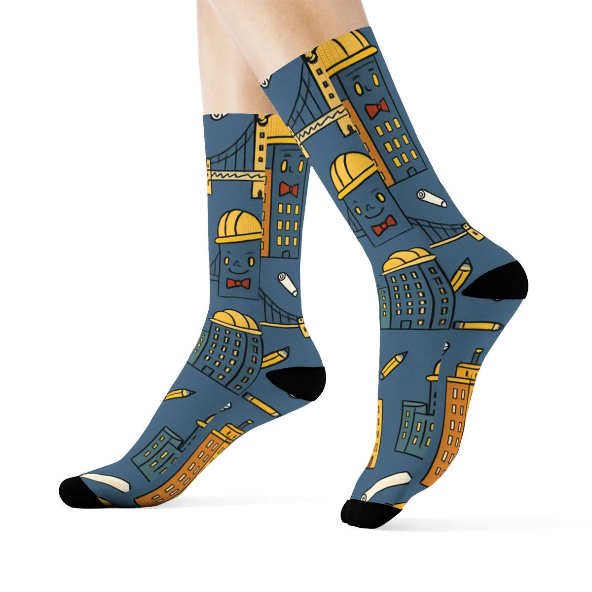 Architect Skyline Parade Pattern designer printed crew socks