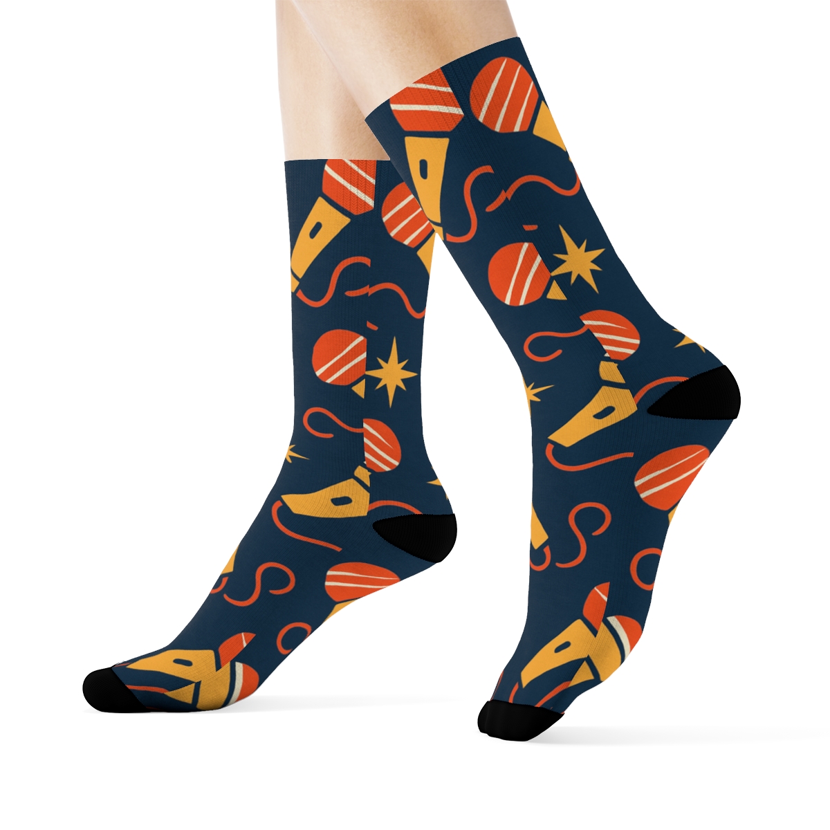 Microphone Chevron Rhythm In Reporter Style designer printed crew socks