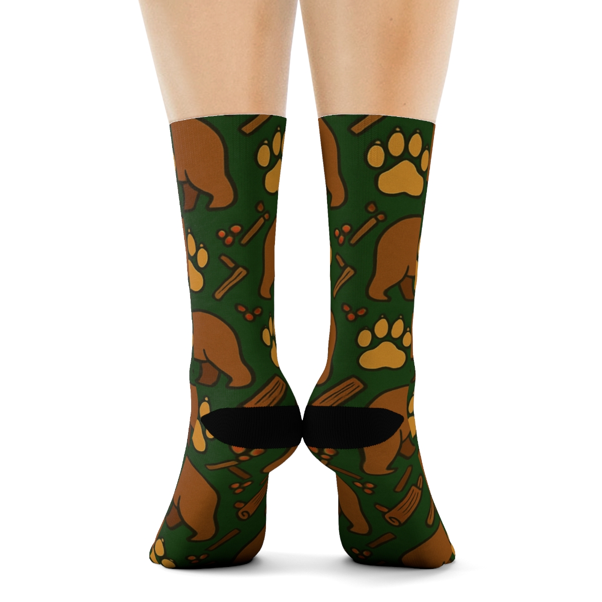 Bear-Themed Forest Paw Lattice designer printed crew socks