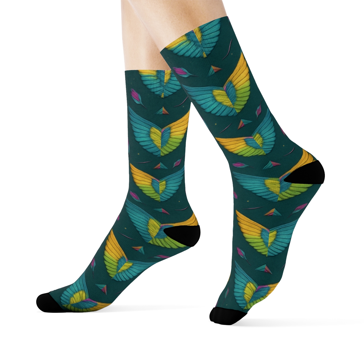 Hummingbird Wing Helix Tessellation On Deep Teal Background soft everyday crew socks