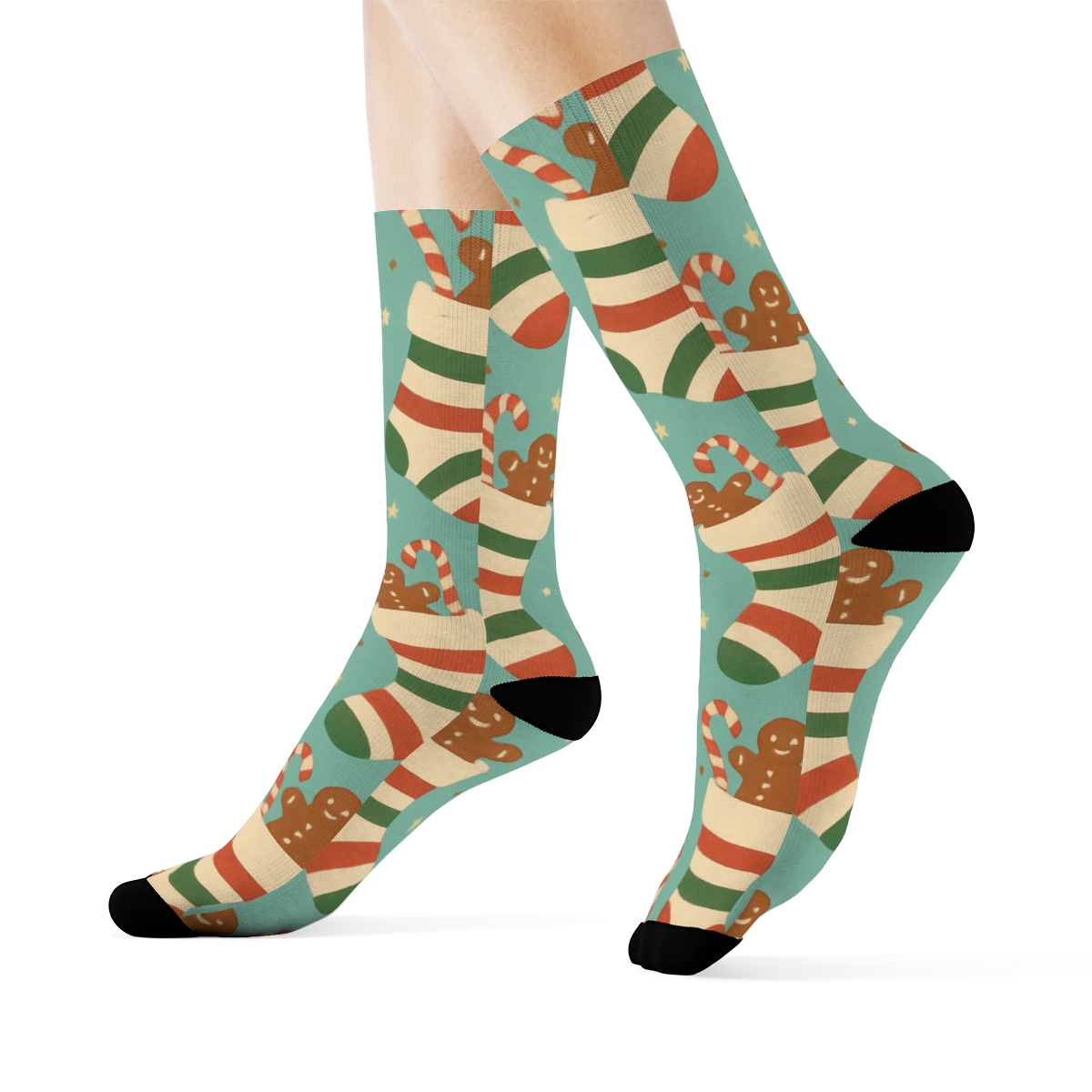 Striped Stockings With Xmas Cookies Scatter unique graphic crew socksStriped Stockings with Xmas Cookies Scatter Crew Socks - Image 3