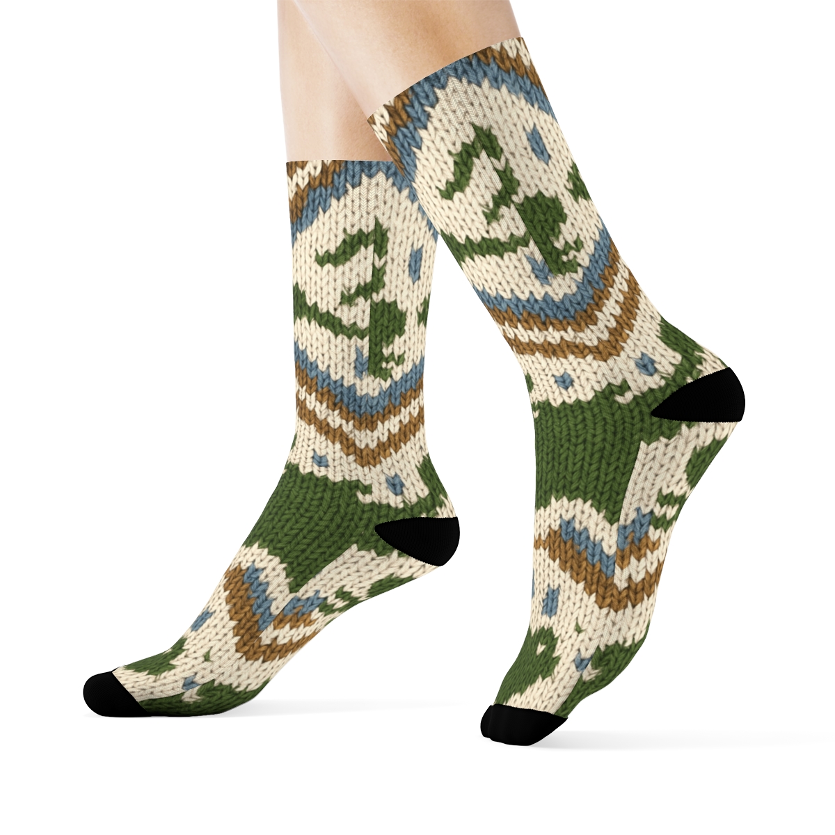 Knitted-Illusion Pond Ripples Frog-Grade stylish athletic crew socks