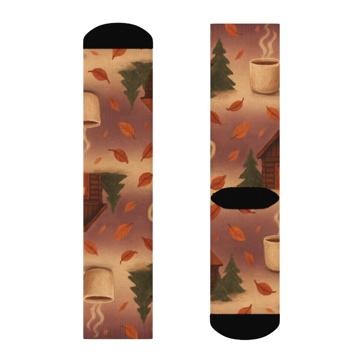 Cozy Cabin Wraparound Scene custom crew socks