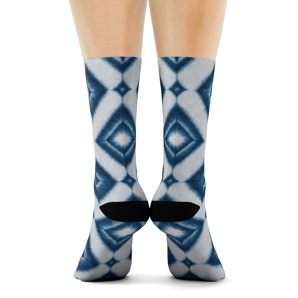 Indigo Shibori Diamond Accordion Field On Light Gray Background comfortable cotton crew socks