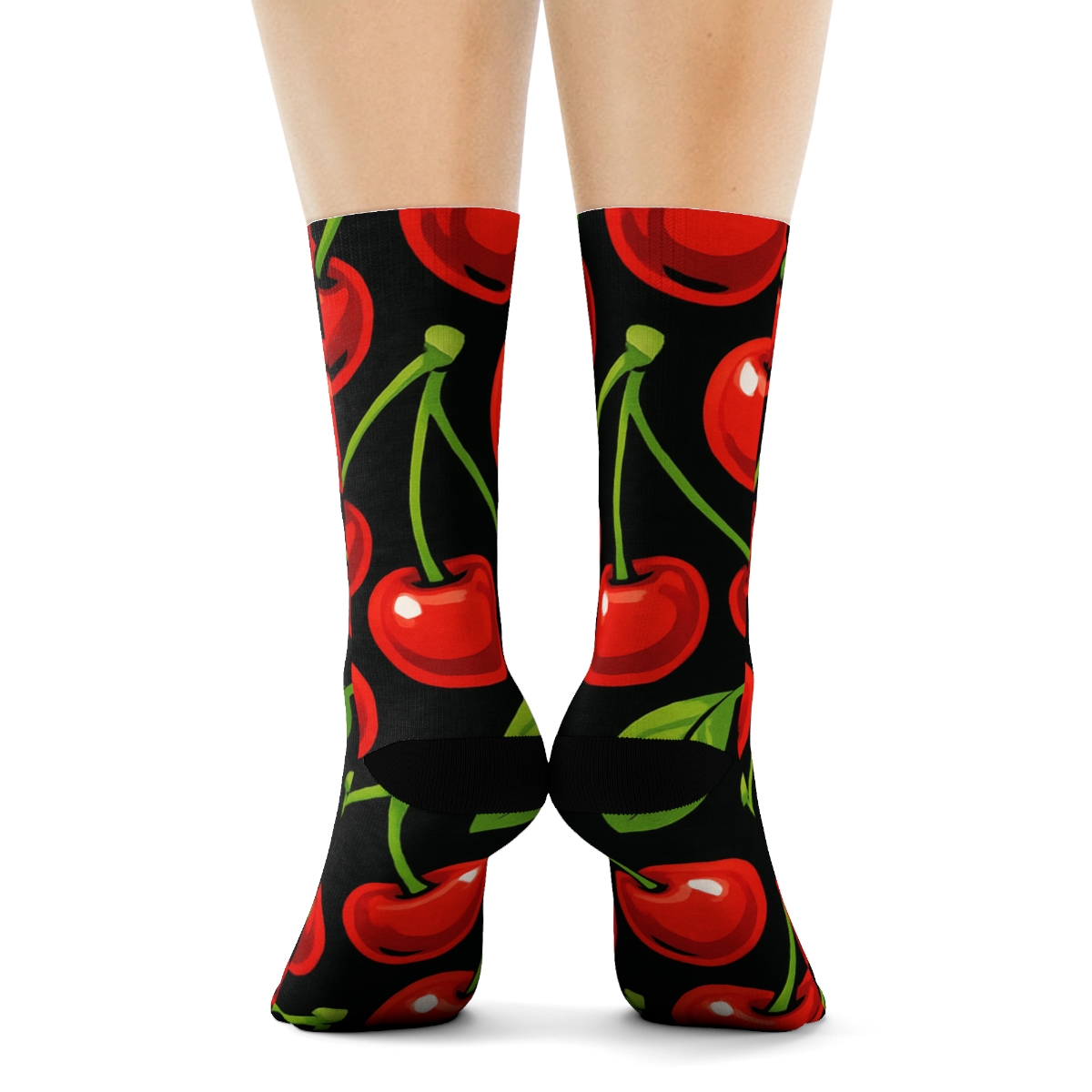 Black Ground Glossy Cherry Scatter personalized crew socks