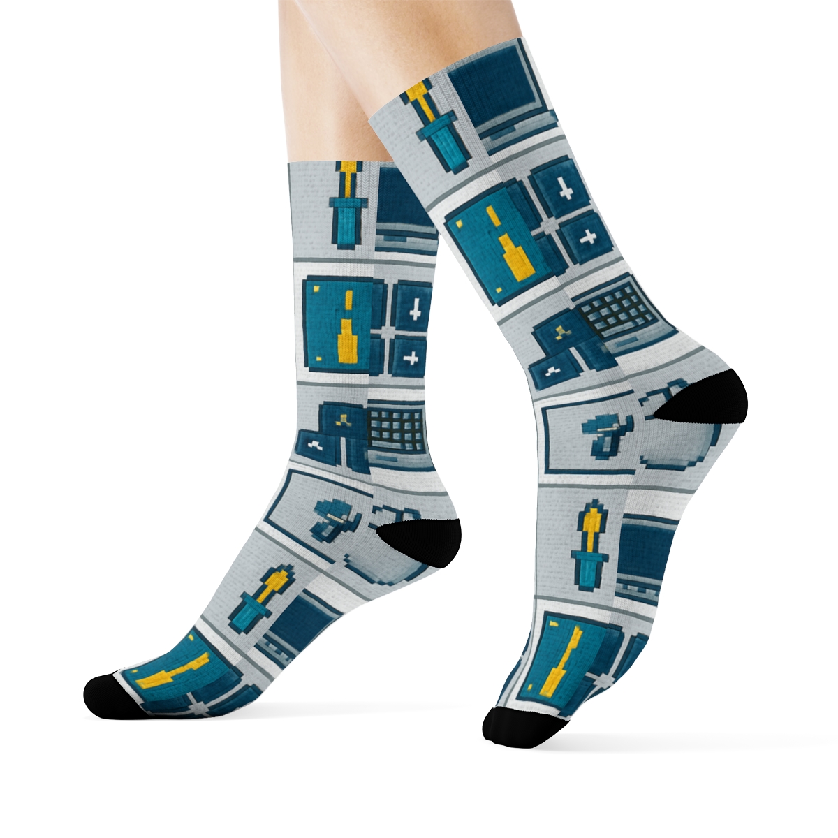 It Support Specialist Pixel Patchwork Icon Grid custom crew socks