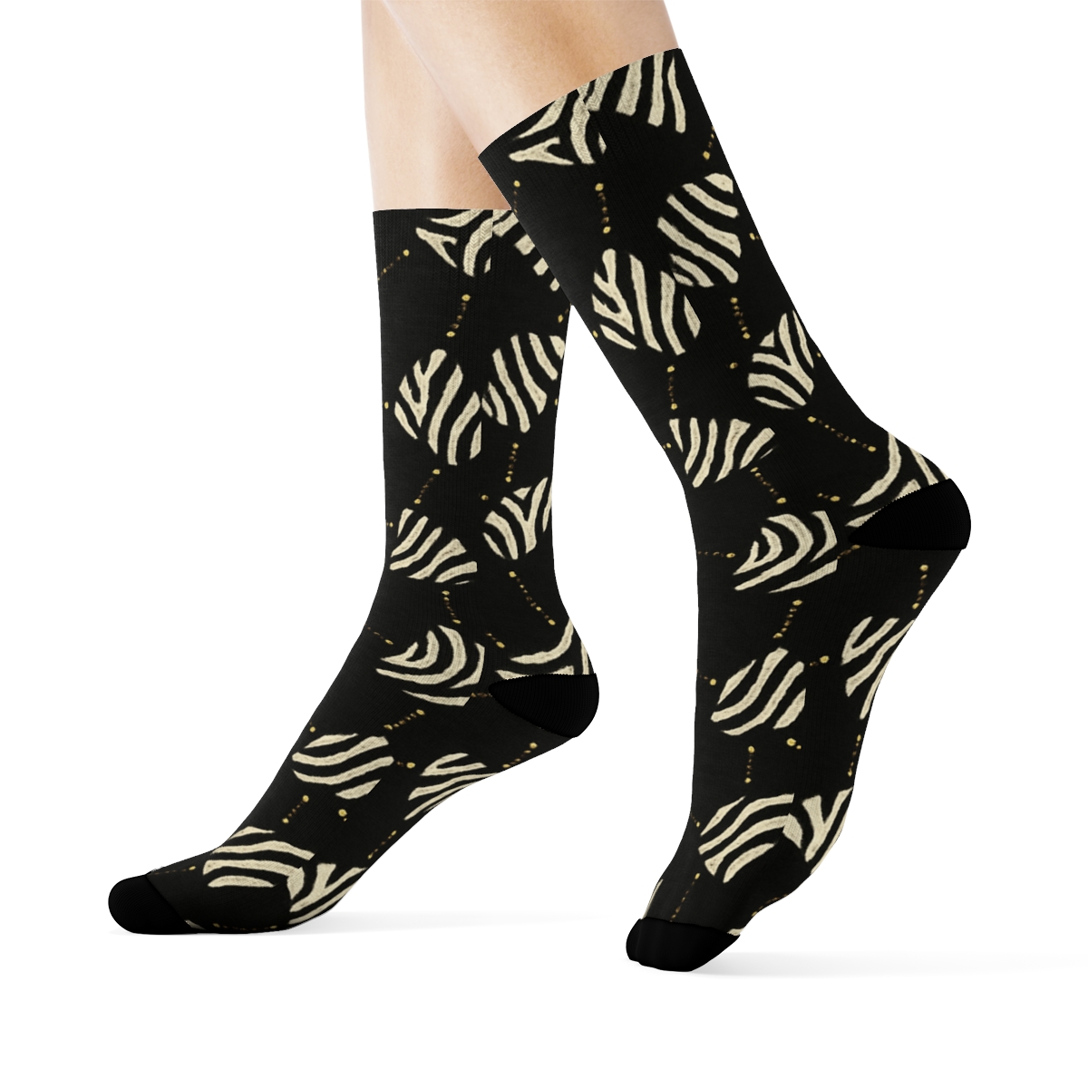 Golden Accent Zebra Stripe Constellations custom crew socks
