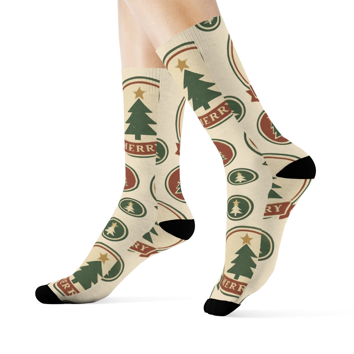 Vintage Holiday Poster Tree Medallions stylish athletic crew socks
