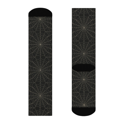 Spider Web Pumpkin Rosette Grid On Black Background trendy patterned crew socks