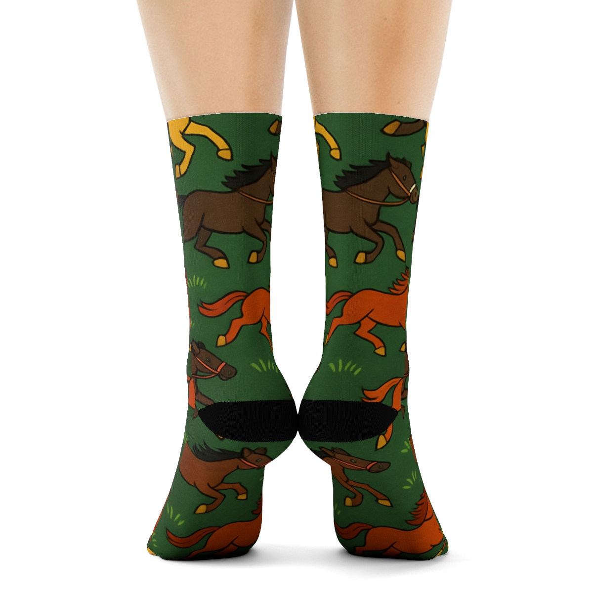 Pasture Green Mirage, Galloping Horse Parade comfortable cotton crew socks