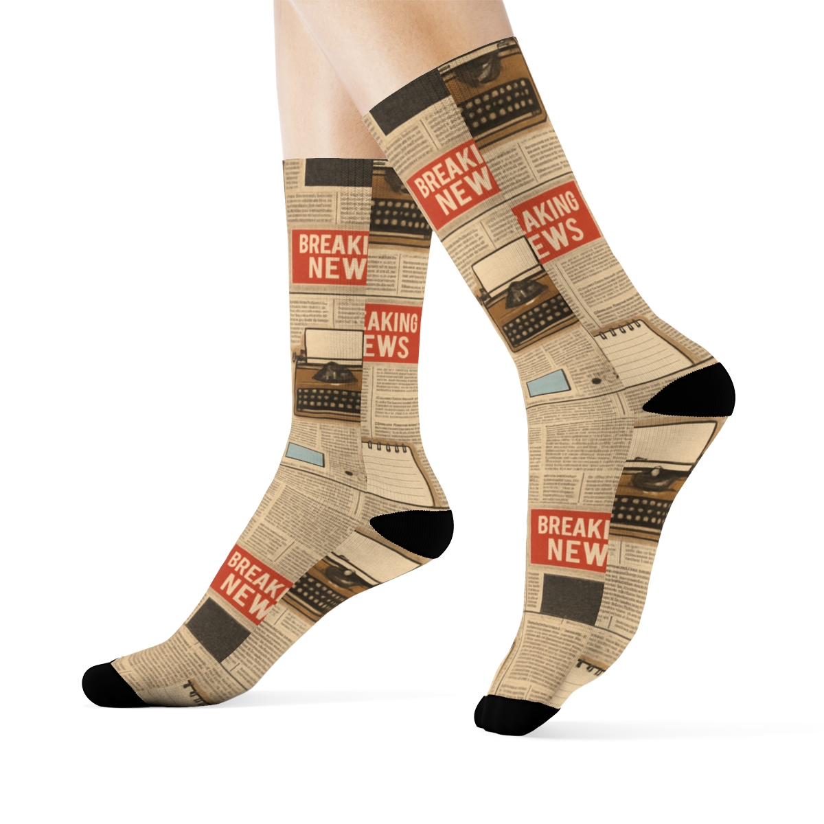 Journalist Newsprint Collage Lattice stylish athletic crew socks