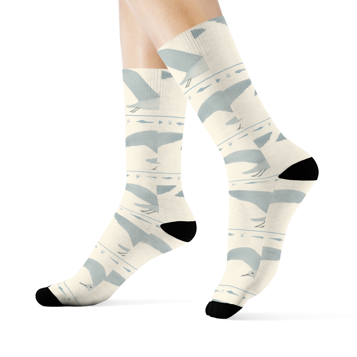Gull Wing Horizon Bands On Soft Ivory comfortable cotton crew socks