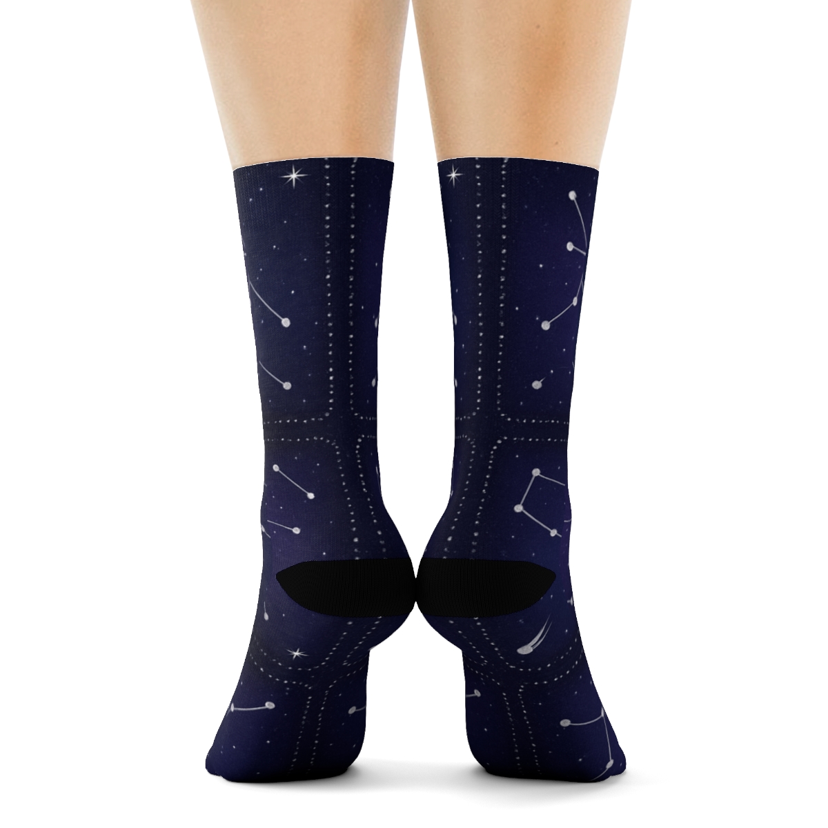 Metallic Silver Constellation Grid On Cosmic Purple Gradient unique graphic crew socks