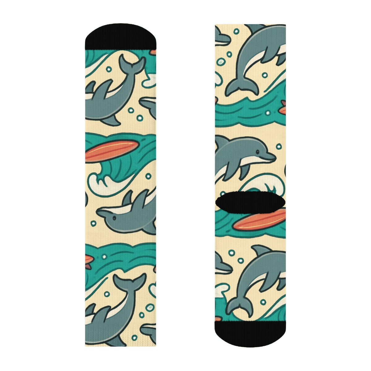 Dolphin Surf Parade On Sandy Beige premium sports crew socks
