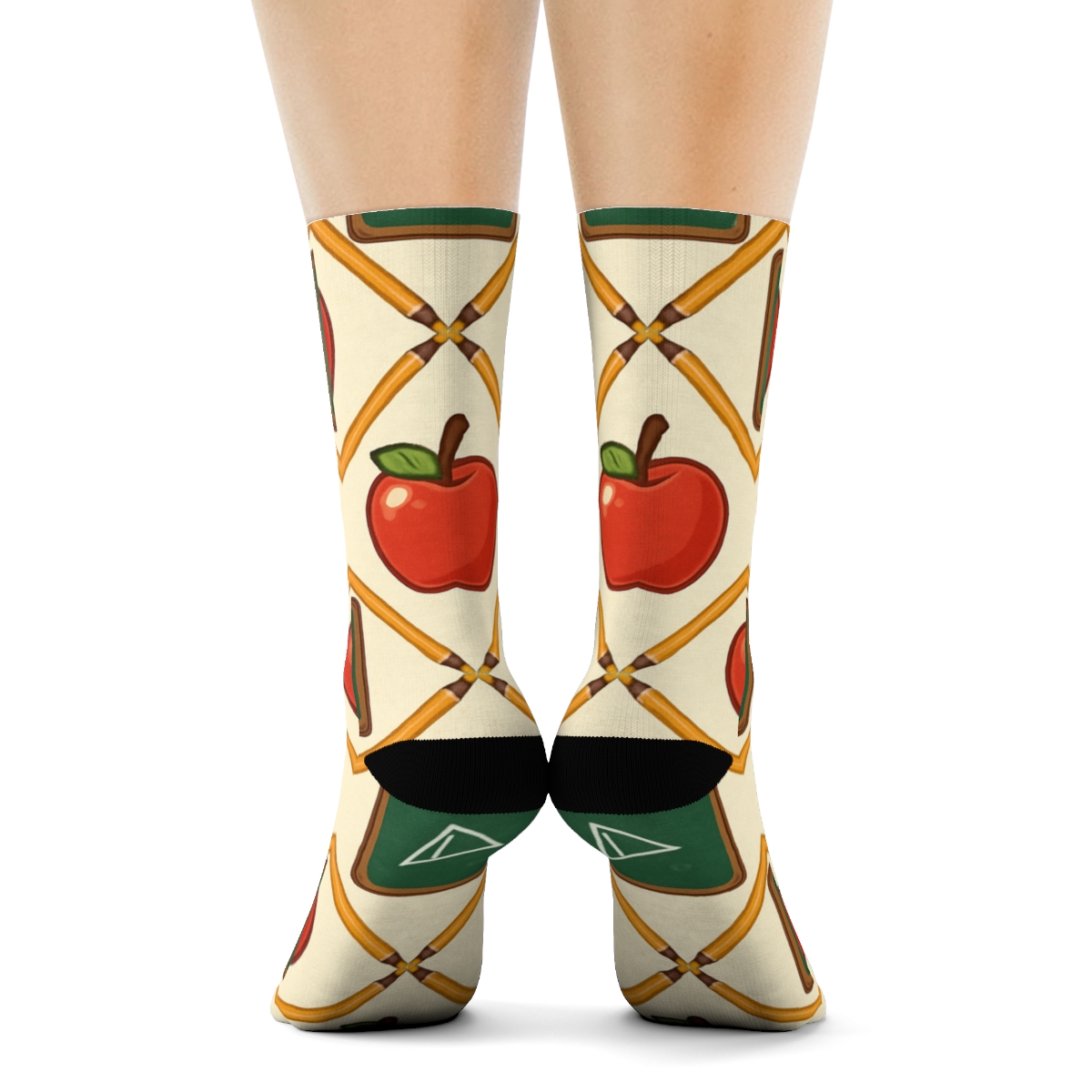 Apple And Chalkboard Lattice, Teacher Edition designer printed crew socks