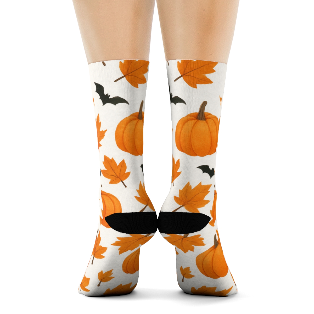 Autumn Leaf And Pumpkin Scatter Repeat On White Background stylish athletic crew socks