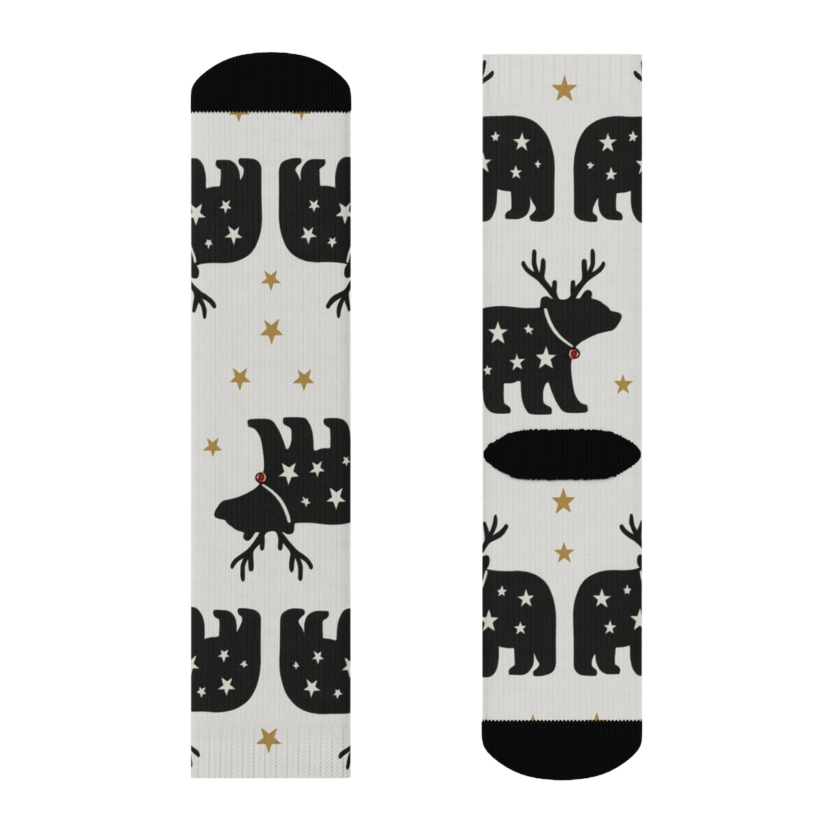 Starlit Reindeer Bear Silhouettes On Light Gray Background trendy patterned crew socks