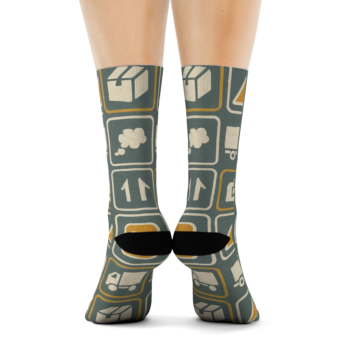 Road Sign Lattice With Truck Driver Cab Icons premium sports crew socks