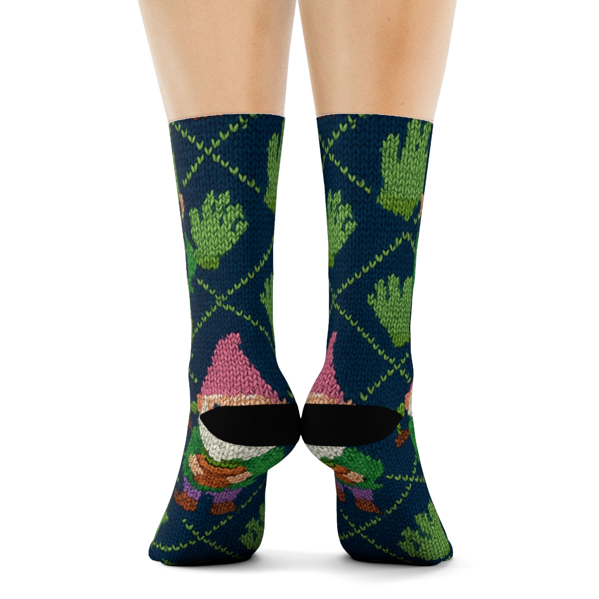 Knitted Gardener Gnome Tile Illusion premium sports crew socks