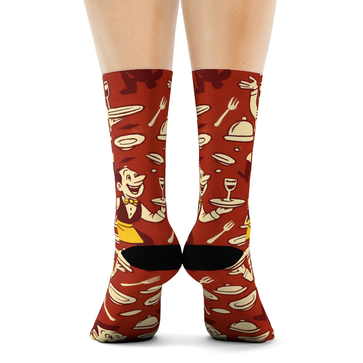 Waiter Hyphenated Tray Juggle Tessellation unique graphic crew socks