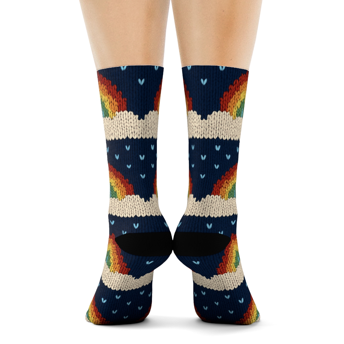 Rainbow Arc Knit Illusion Bands On Midnight Navy custom crew socks