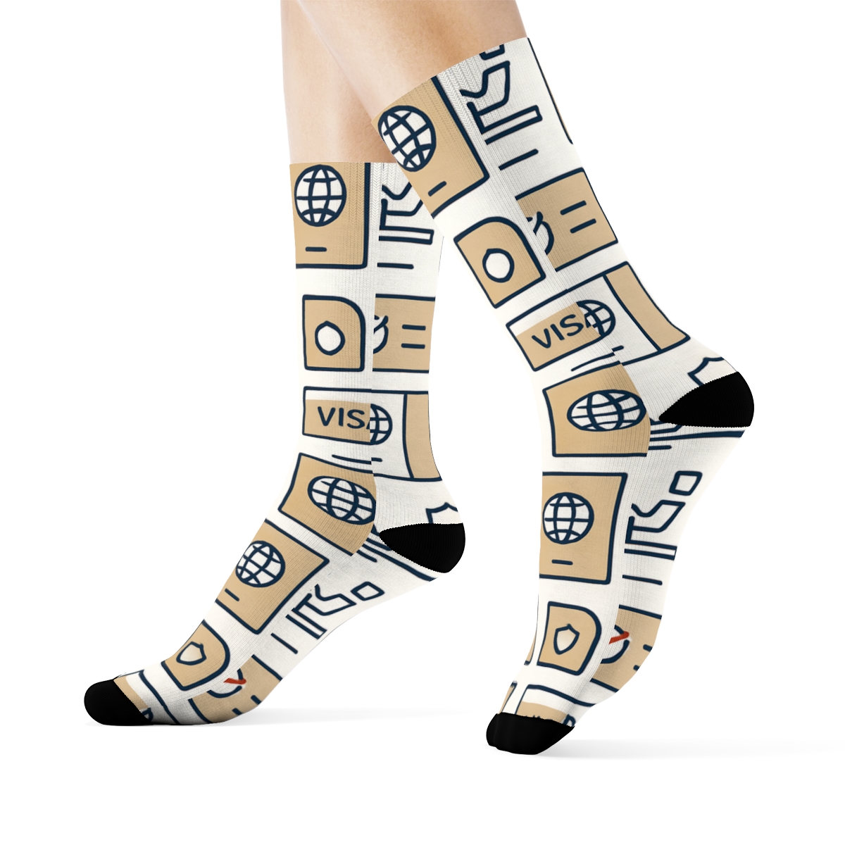 Passport Stamp Lattice Immigration Officer Pattern unique graphic crew socks