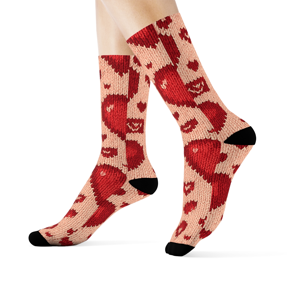 Knitted Illusion Heart Weave In Valentines personalized crew socks