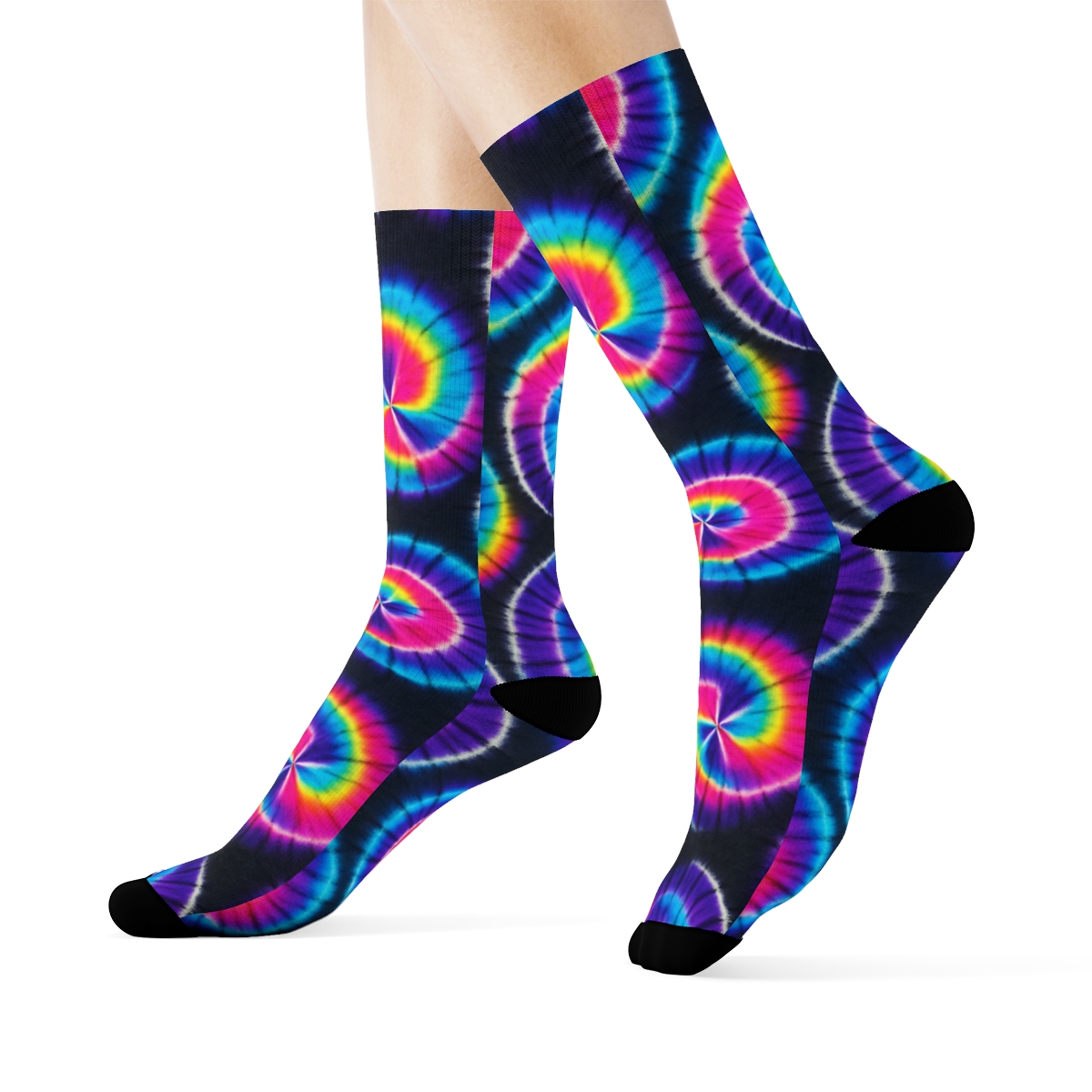 Neon Spiral Tile Lattice On Charcoal Black Background soft everyday crew socks