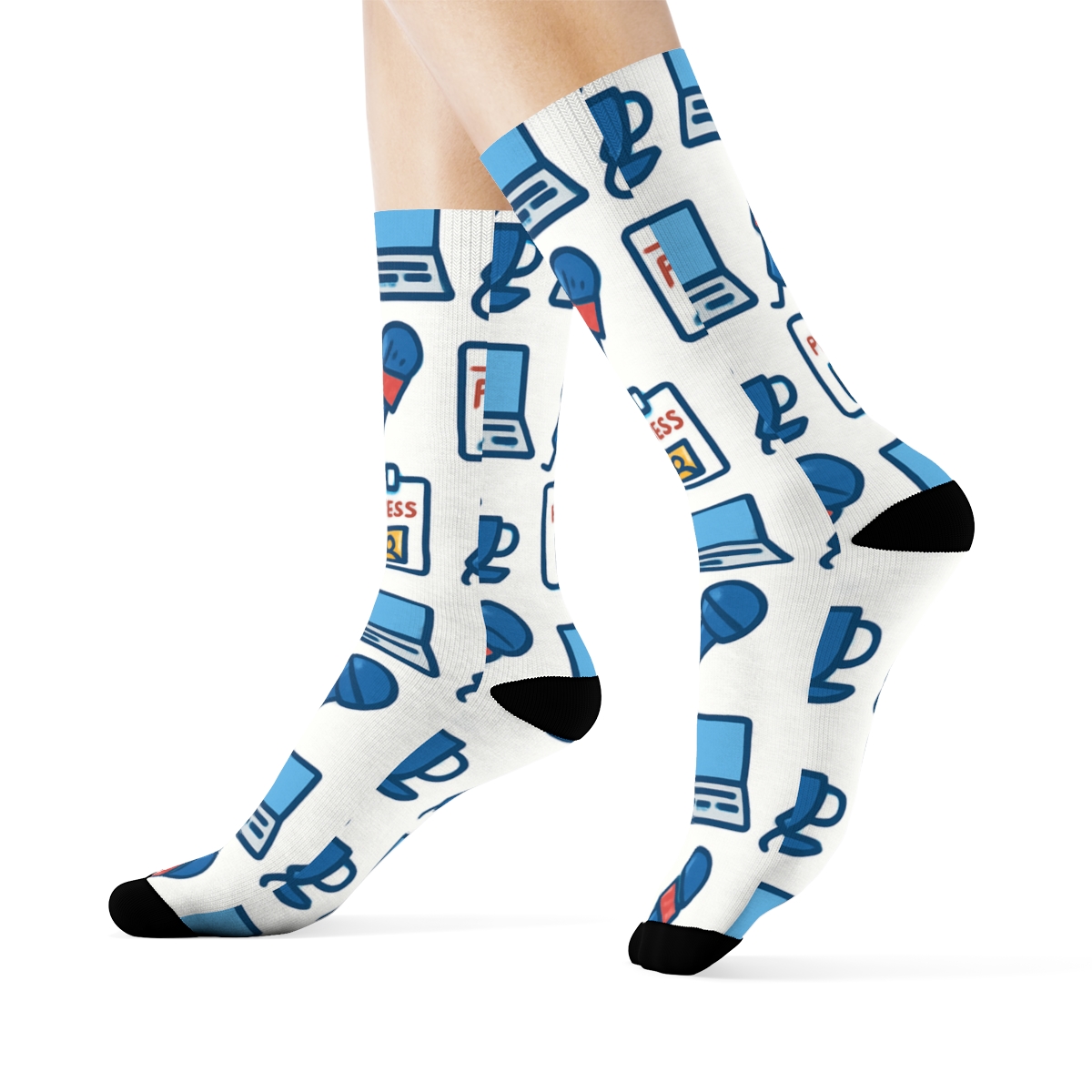 Pressroom Patchwork With Journalist Motifs unique graphic crew socks