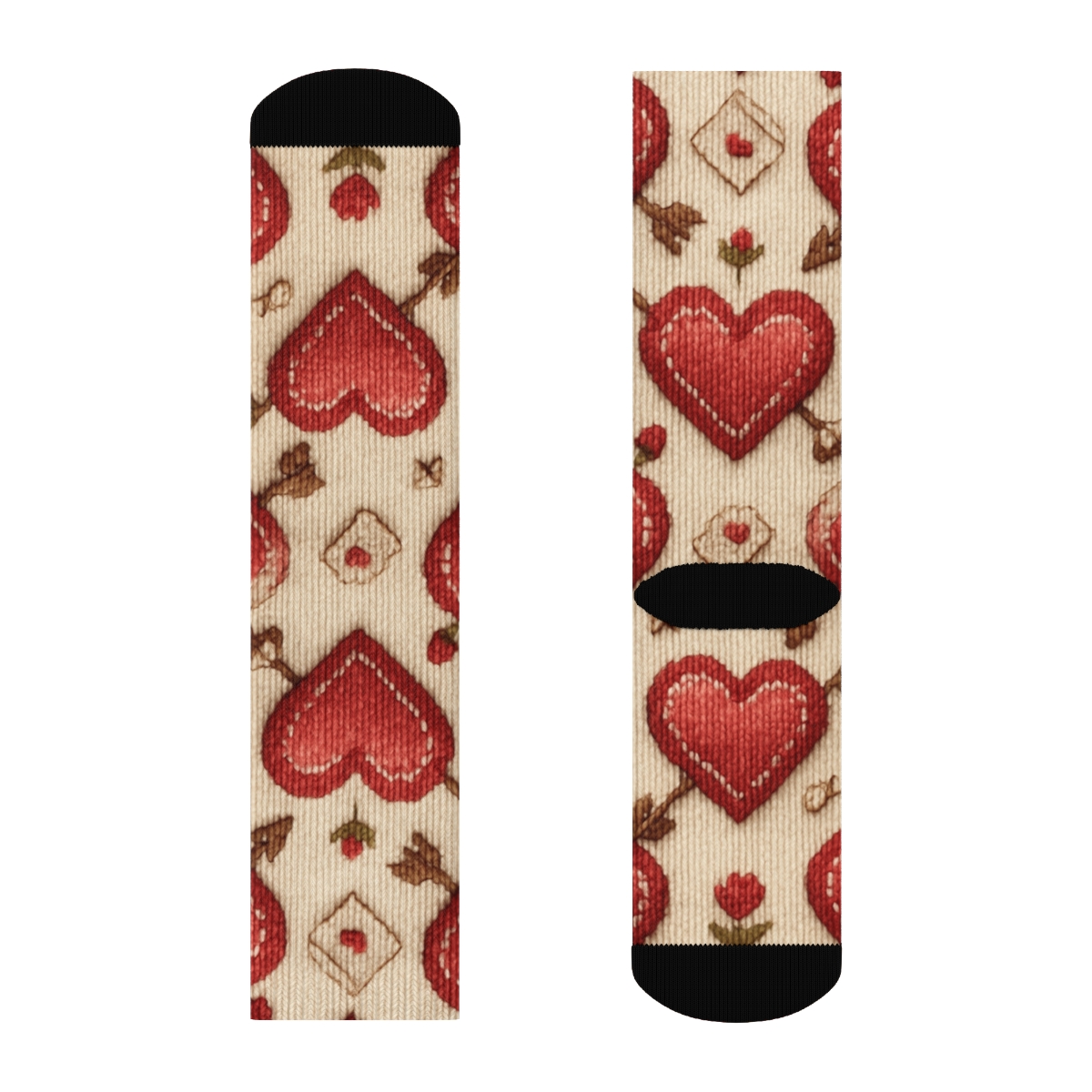 Knitted Illusion Valentines Heart With Arrow Lattice comfortable cotton crew socks