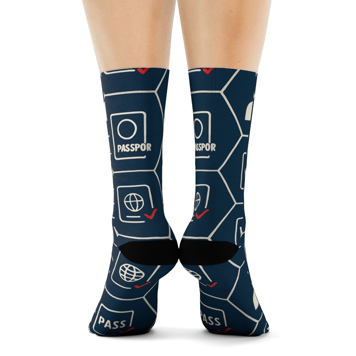 Passport Stamp Lattice With Immigration Officer Silhouette soft everyday crew socks