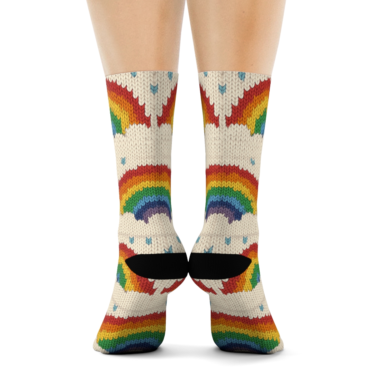 Knitted Rainbow Band Weave With Cloud Edges personalized crew socks