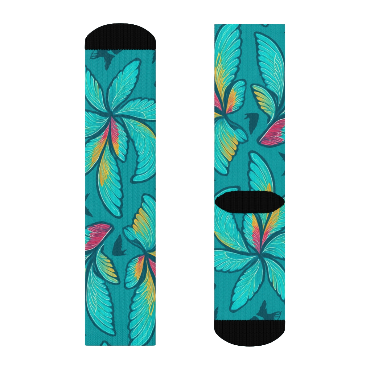 Hummingbird Wing Whirl Tessellation On Teal Background unique graphic crew socks
