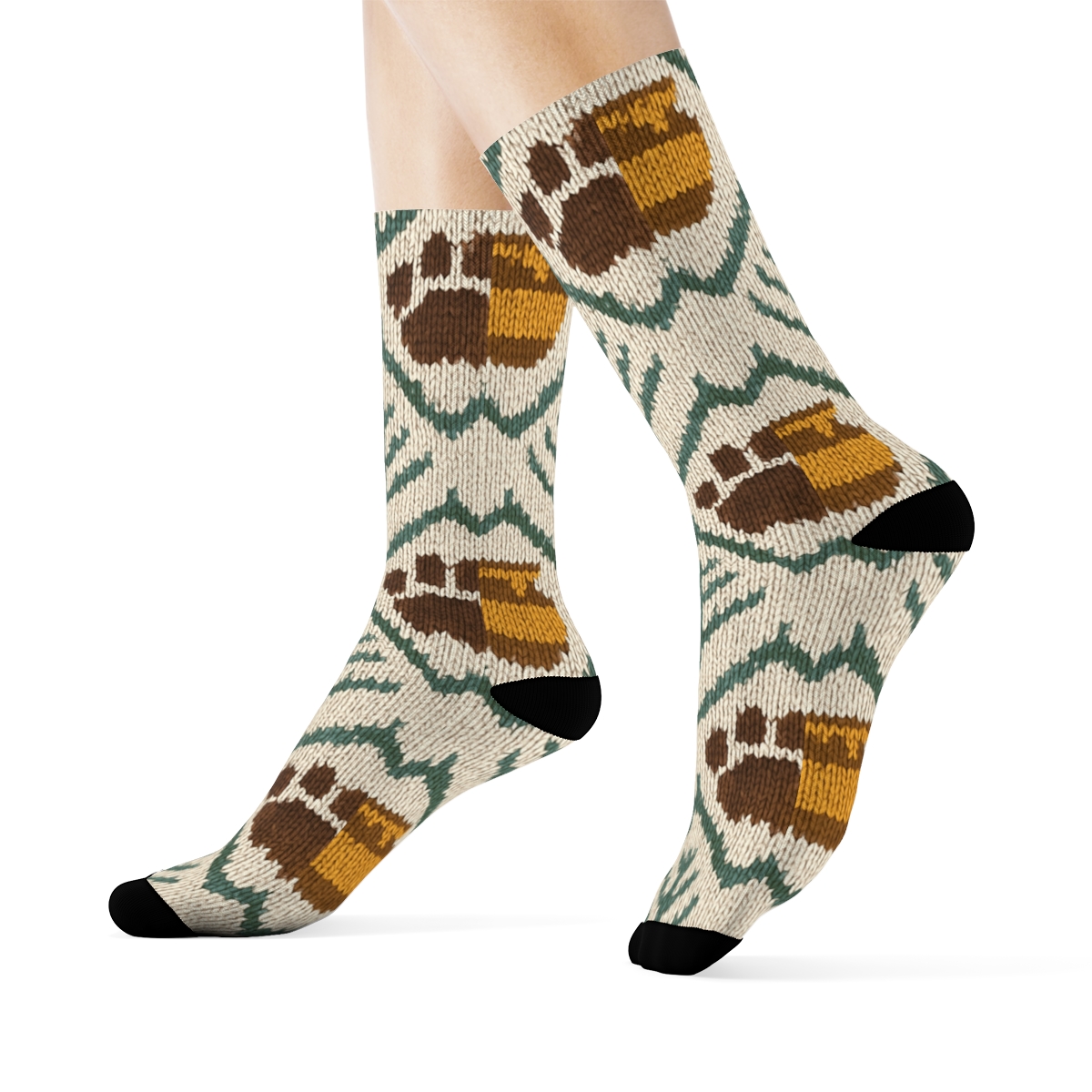 Bear Paw Knit Illusion Chevron comfortable cotton crew socks