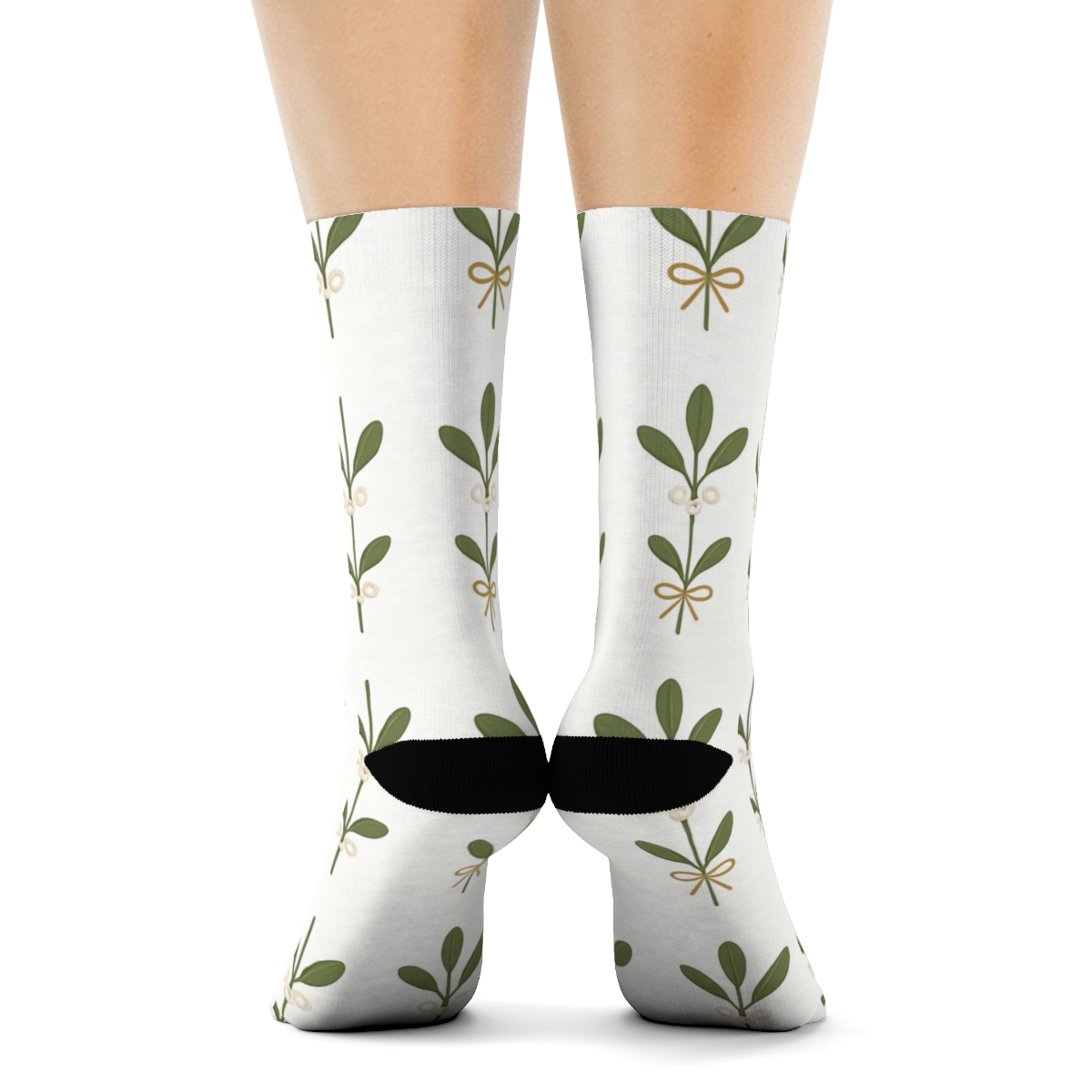 Winter Sprig Band With Mistletoe Focus designer printed crew socksWinter Sprig Band with Mistletoe Focus Crew Socks - Image 4